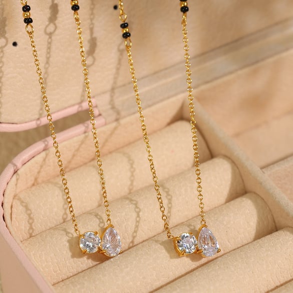 1 Piece Modern Series Classic Solid Color Droplet Shape Titanium Steel Gold Color Women's Chain Necklaces 2
