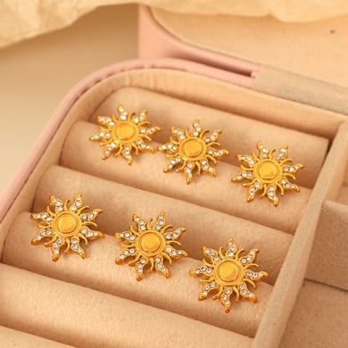 1 Pair Simple Series Retro Sun/Moon Stainless Steel 18K Gold Plated Rhinestone Women Stud Earrings h5 Picture3