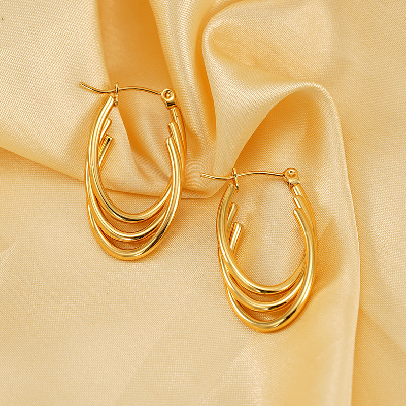 1 pair simple daily style irregular line shape titanium steel gold plated women's hoop earrings h5Picture3