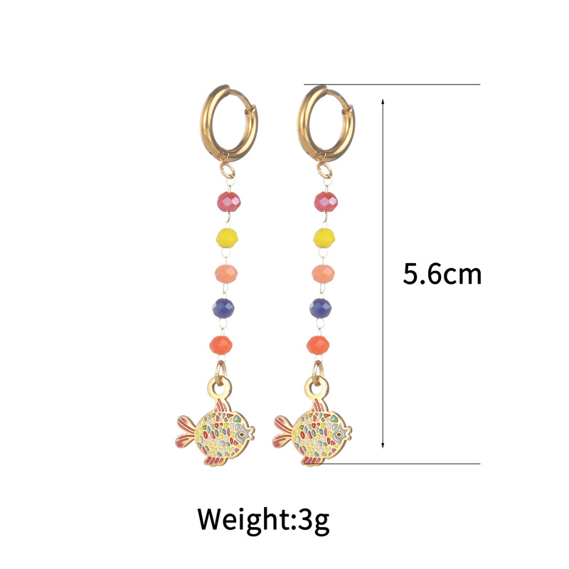 1 Pair Classic Series Lovely Animal Colorful Beads Gold Color Stainless Steel Women's Drop Earrings Picture5