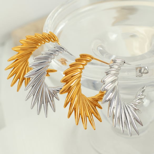 1 Pair Simple Series Retro Geometric Stainless Steel 18K Gold Plated Women Hoop Earrings