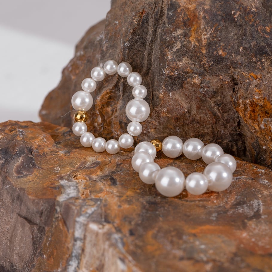 1 Paar Simple Series Elegante Perlen Edelstahl 18 Karat vergoldet Damen Ring-Sets Bild4
