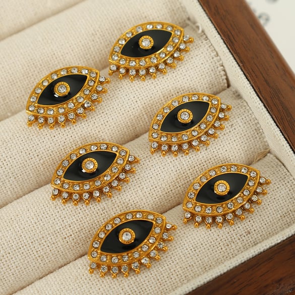 1 paar Simple Series Retro Eye roestvrij staal 18K vergulde strass dames oorbellen 2