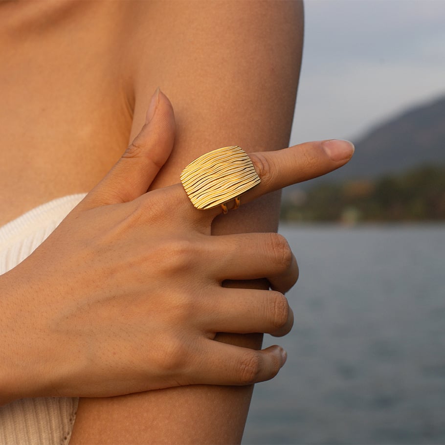 1 Pair Simple Series Europe and America quadrilateral Stainless Steel 18K Gold Plated Women Single Rings Picture4