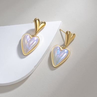 1 paire de boucles d&#39;oreilles pendantes en acier inoxydable plaqué or 14 carats pour femme, série Simple Sweet Heart h5 Image3