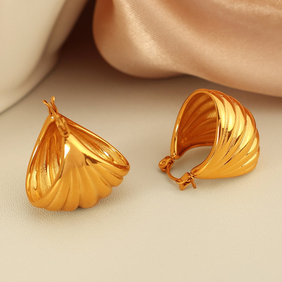 1 Pair Simple Series Classic Solid Color Stainless Steel 18K Gold Plated Women Hoop Earrings Picture4