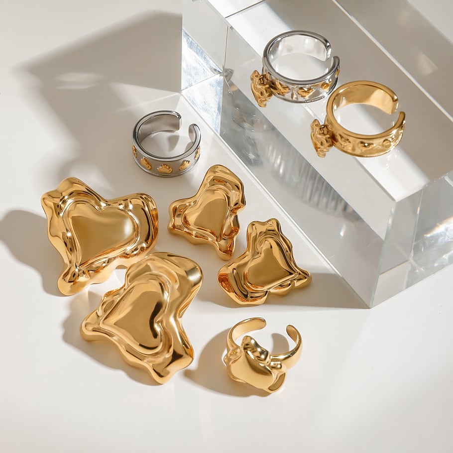 1 Piece Romantic Series Retro Irregular Heart Shape Stainless Steel Gold Color Women's Single Rings h5Picture6
