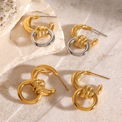 1 Paar Simple Series Daily Twist Edelstahl 18 Karat vergoldete Damen-Tropfenohrringe h5 Bild3