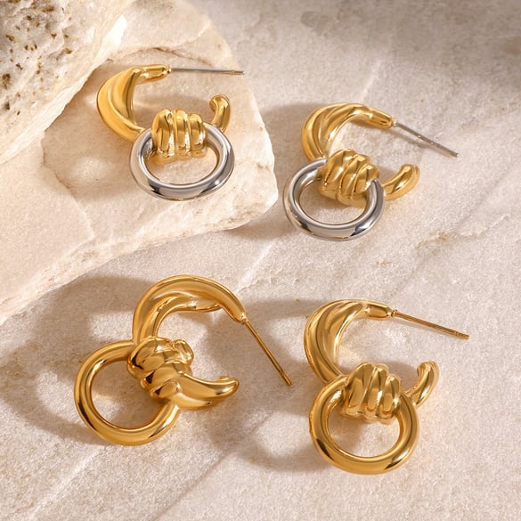 1 Pair Simple Series Daily Twist Stainless Steel 18K Gold Plated Women Drop Earrings 2