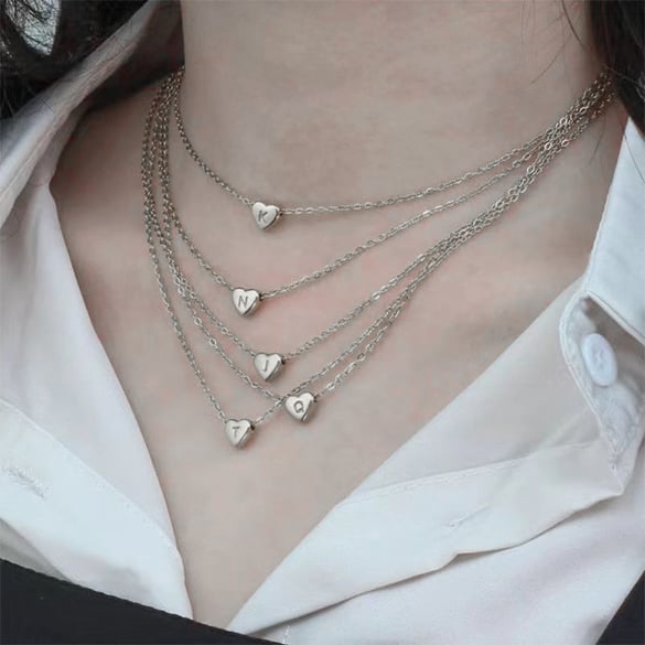 Collier pendentif simple en acier titane pour femme, 1 pièce, série quotidienne, lettre 2