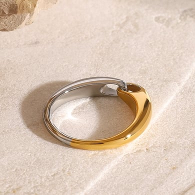 1 Paar Simple Series Ins Style Geometrischer Edelstahl 18 Karat vergoldeter Damen-Einzelring h5 Bild3