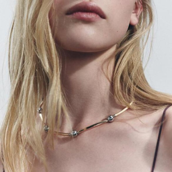 Collar de cadena para mujer, de acero inoxidable chapado en oro de 18 quilates, con diseño geométrico informal, serie simple, 1 unidad