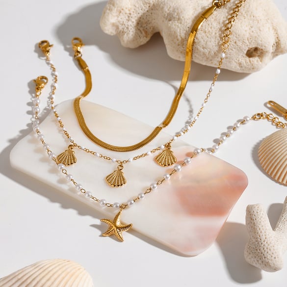 Braccialetti con ciondolo da donna in perle artificiali color oro, serie semplice, design originale a forma di tartaruga, in acciaio inossidabile 2
