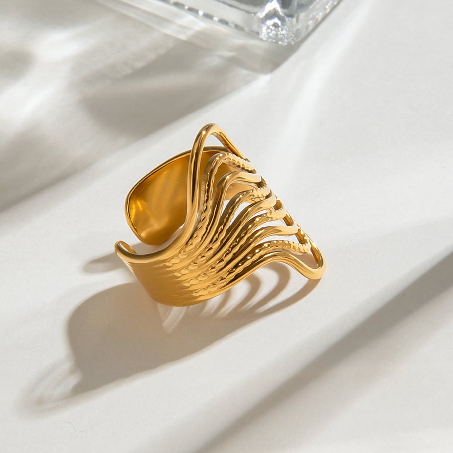 Anillos ajustables para mujer de acero inoxidable color dorado, serie simple, estilo Ins, 1 pieza Imagen10