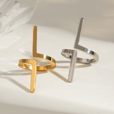 1 Pair Simple Series ins style Geometric Stainless Steel 18K Gold Plated Women Adjustable Rings h5 Picture3