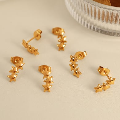 1 Pair Simple Series Casual Sun/Moon Stainless Steel 18K Gold Plated Women Stud Earrings h5 Picture4