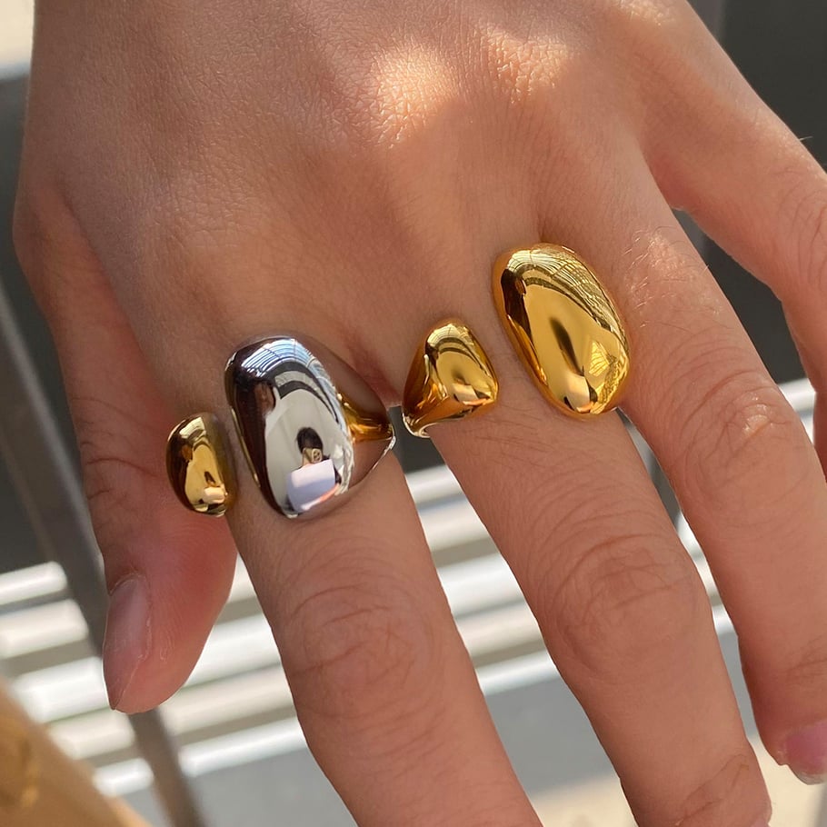 Anillos individuales de acero inoxidable irregulares de color dorado para mujer, serie simple de Europa y América, 1 pieza Imagen8