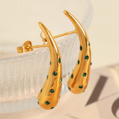 1 Pair Simple Series Simple Droplet Stainless Steel 18K Gold Plated Rhinestone Women Stud Earrings h5 Picture4