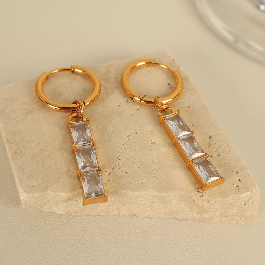 1 Pair Simple Series Classic Geometric Titanium Steel 18K Gold Plated Zircon Women Drop Earrings Picture4