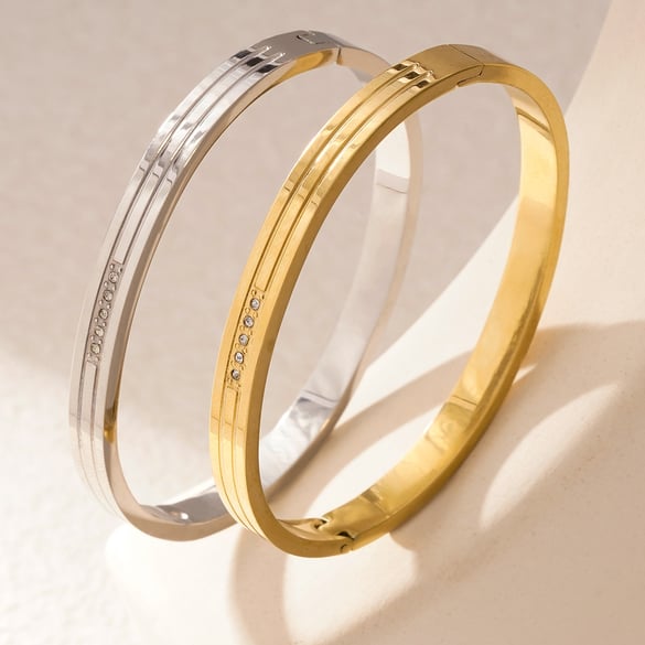 1 Piece Minimalist Series Classic Solid Color Stainless Steel Gold Color Women's Bangles