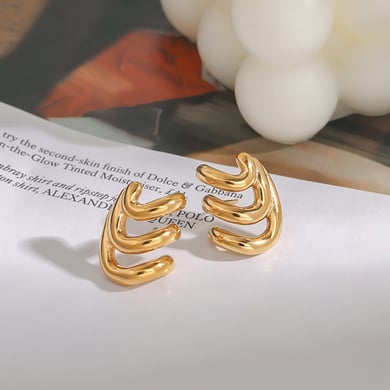 1 Pair Designable Series Minimalist Annular Line Stainless Steel Gold Color Women's Stud Earrings h5 Picture8