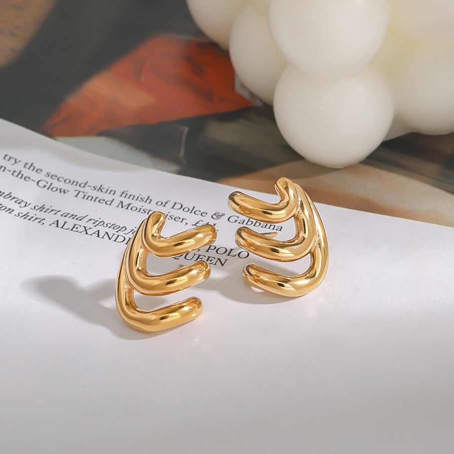 1 Pair Designable Series Minimalist Annular Line Stainless Steel Gold Color Women's Stud Earrings Picture8
