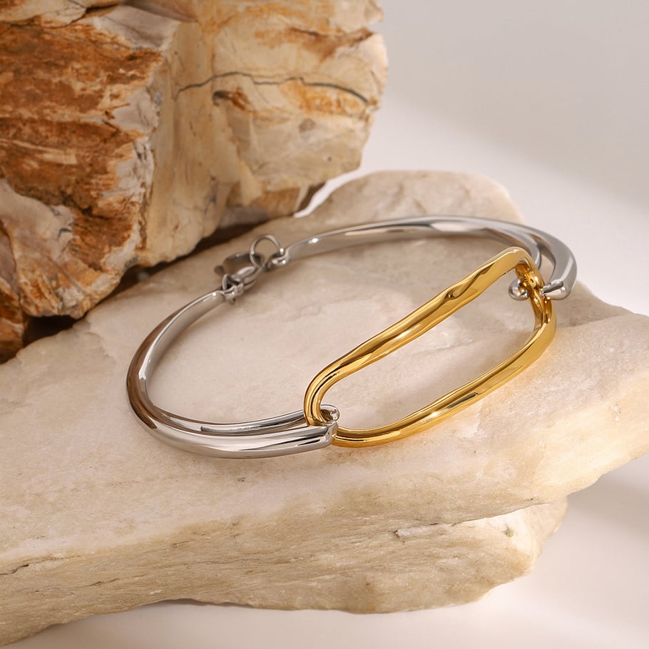 1 Piece Simple Series Europe and America Annular Stainless Steel 18K Gold Plated Women Bangles Picture3