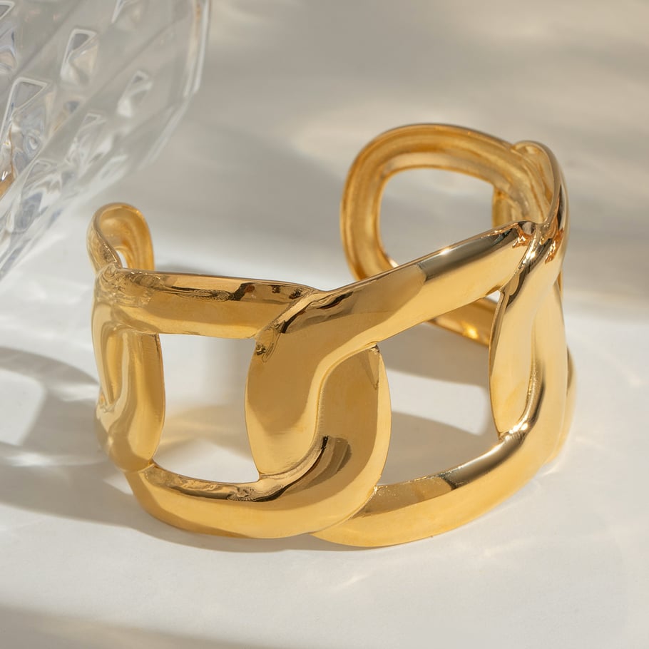 1 Stück Simple Series Casual Solid Color Edelstahl 18 Karat vergoldete Damen Armreifen Bild3
