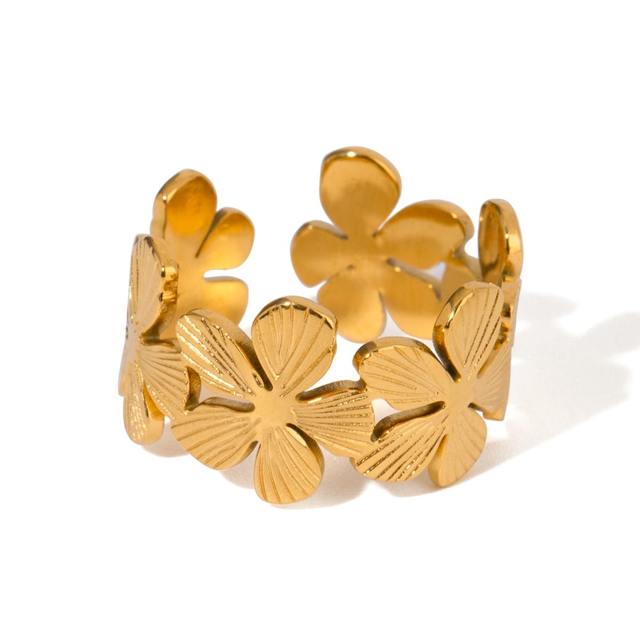 1 Paar Simple Series Sweet Flower Edelstahl 18 Karat vergoldete verstellbare Damenringe Bild5