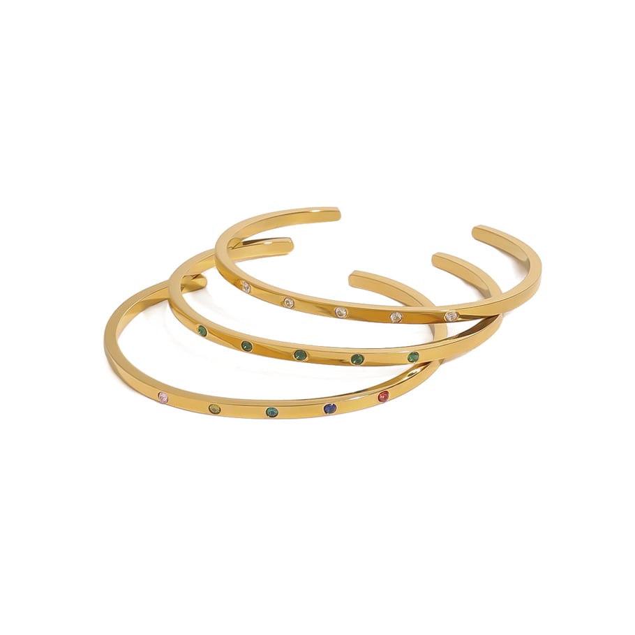 1 Piece Luxurious Series Classic Colorful Annular Stainless Steel Gold Color Women's Bangles Picture10