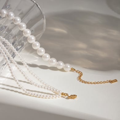 1 Stück Klassische Serie Elegante Perlen Edelstahl 18K vergoldet Frauen Perlen Halsketten h5 Bild3