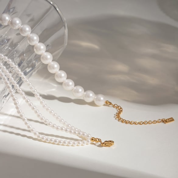 1 stuk klassieke serie elegante kralen roestvrij staal 18K verguld dames kralen kettingen