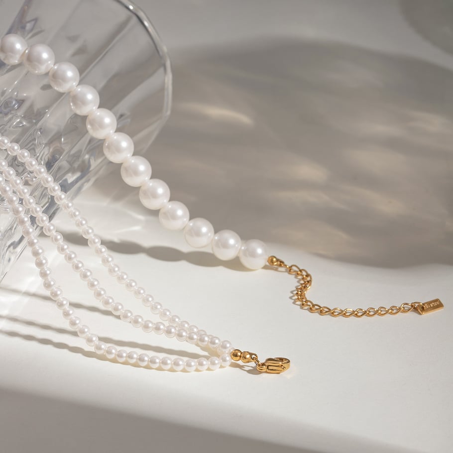 1 Stück Klassische Serie Elegante Perlen Edelstahl 18K vergoldet Frauen Perlen Halsketten Bild3