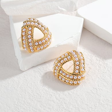 1 paire de boucles d&#39;oreilles créoles rétro géométriques en acier inoxydable plaqué or 18 carats avec perles artificielles pour femmes, série romantique h5 Image3