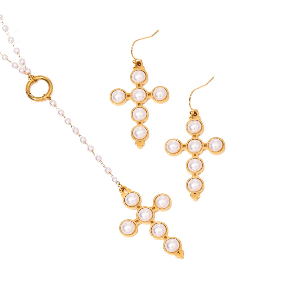 1 Paar Simple Series Retro Kreuz Edelstahl 18 Karat vergoldet Kunstperle Damen Ohrringe Set Bild6