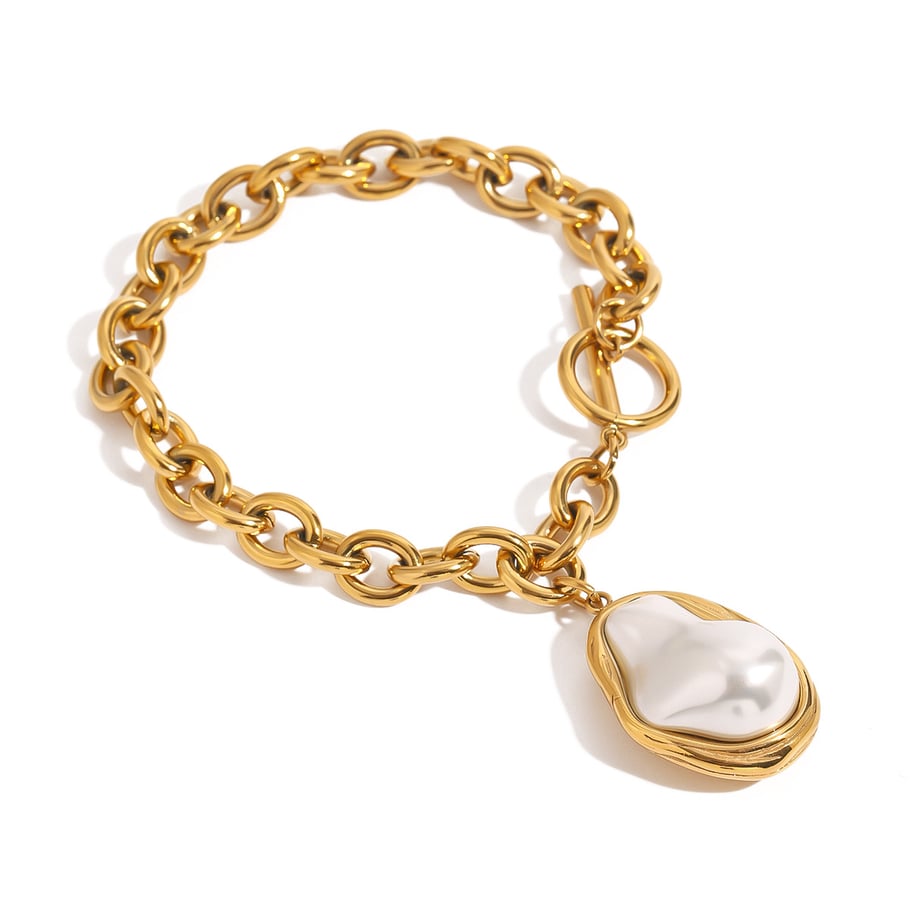 1 Stück Romantische Serie Elegante unregelmäßige Edelstahl 18K vergoldet Frauen Charm Armbänder Bild6