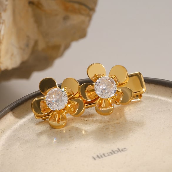 1 paio di fermagli per capelli da donna con strass placcati in oro 18 carati, serie semplice, stile ins, in acciaio inossidabile 2