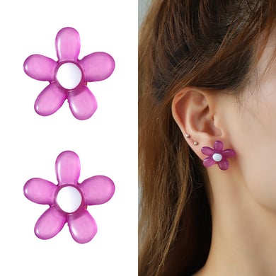 1 Pair Fashionable Series Lucid Natural Flower Shape Colorful Resin Women's Stud Earrings h5 Picture4