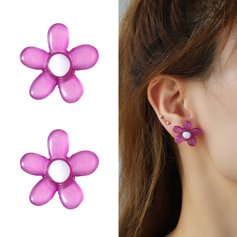 1 Pair Fashionable Series Lucid Natural Flower Shape Colorful Resin Women's Stud Earrings Picture4