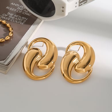 1 par de pendientes de botón de acero inoxidable en color dorado con diseño original de serie simple para mujer h5 Imagen4