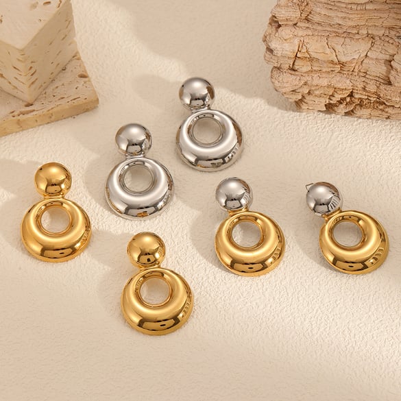 1 paire de boucles d&#39;oreilles à tige rondes en acier inoxydable couleur or pour femme, style Ins, série Simple 2