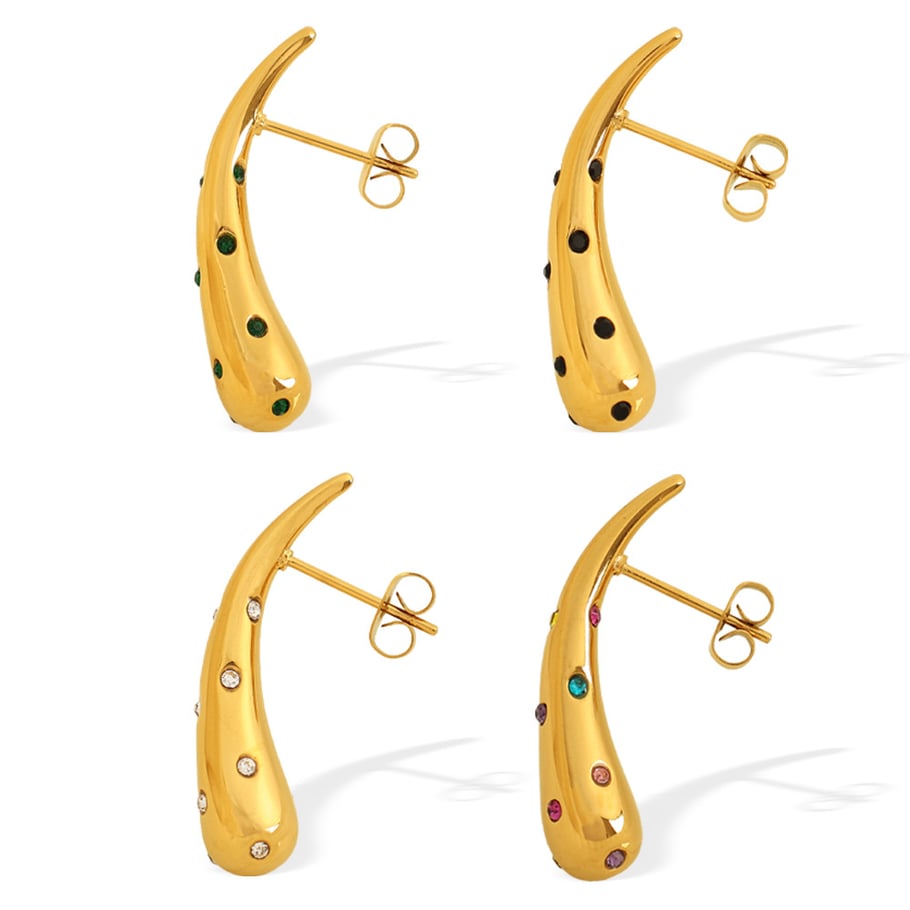 1 Pair Simple Series Simple Droplet Stainless Steel 18K Gold Plated Rhinestone Women Stud Earrings Picture6