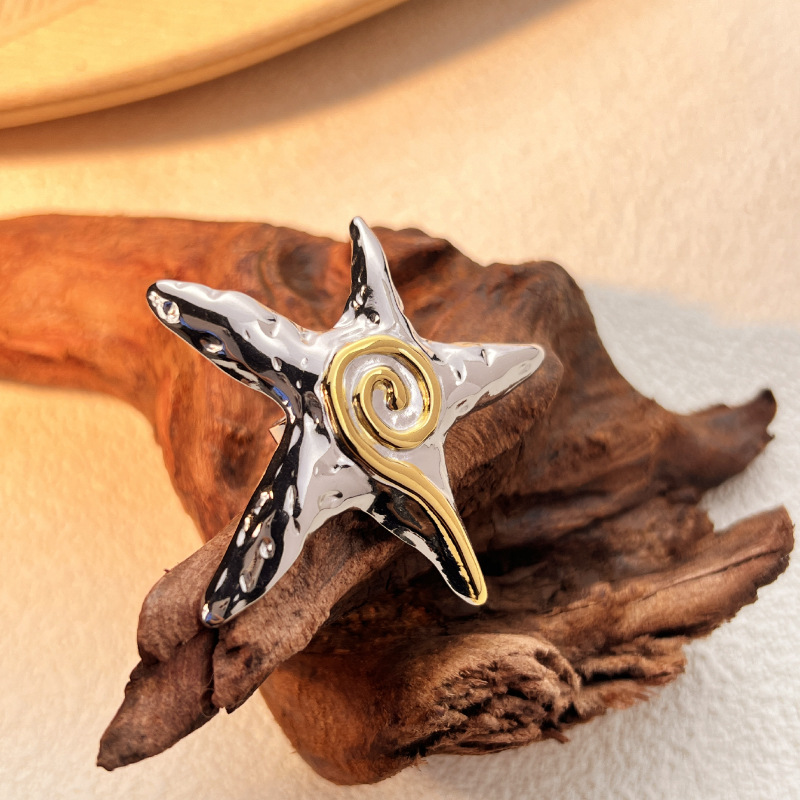 1 Piece Mixed Color Starfish Shape Stainless Steel Women's Adjustable Rings Picture4