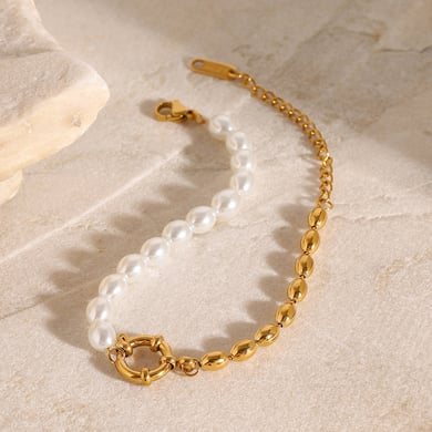 1 Piece Classic Series Europe and America oval Stainless Steel 18K Gold Plated Artificial Pearl Women Beaded Bracelets h5 Picture3