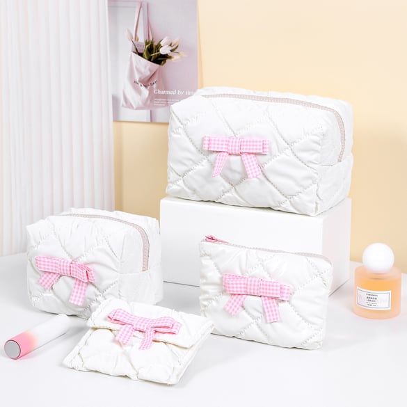 1 Piece Sweet Series Plaid Romantic Bow Knot Lightweight Women's Cosmetic Bags