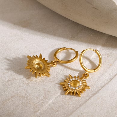 1 Pair Simple Series Retro Sun/Moon Stainless Steel 18K Gold Plated Women Drop Earrings h5 Picture4