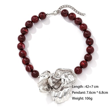1 Piece Vintage Dimensional Exaggerated Silver Large Flower Women's Beaded Necklaces h5 Picture6