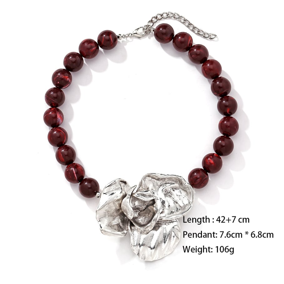 1 Piece Vintage Dimensional Exaggerated Silver Large Flower Women's Beaded Necklaces Picture6