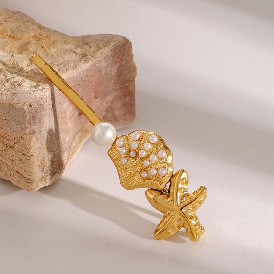 1 Pair Simple Series ins style Turtle Stainless Steel 18K Gold Plated Artificial Pearl Women Hair Clips Picture3