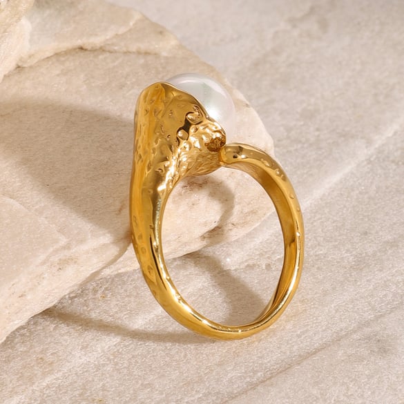 1 Pair Elegant and Luxurious Style Annular Shape Stainless Steel 18K Gold Plated Inlay Artificial Pearl Women's Adjustable Ring 2